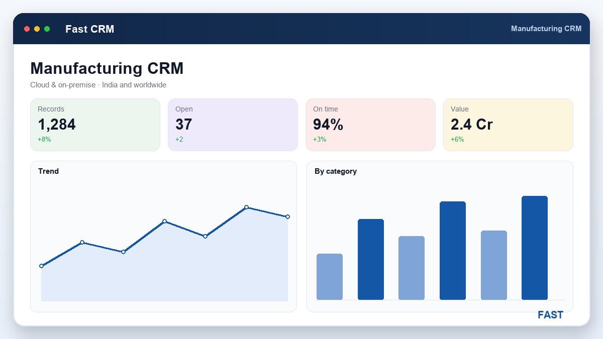 Sales-desk of an engineering company with a salesperson on a headset call beside a customer drawing and an enquiry printout, with an enquiry-to-order UI overlay representing how a manufacturing CRM turns an enquiry into a quotation and a confirmed order